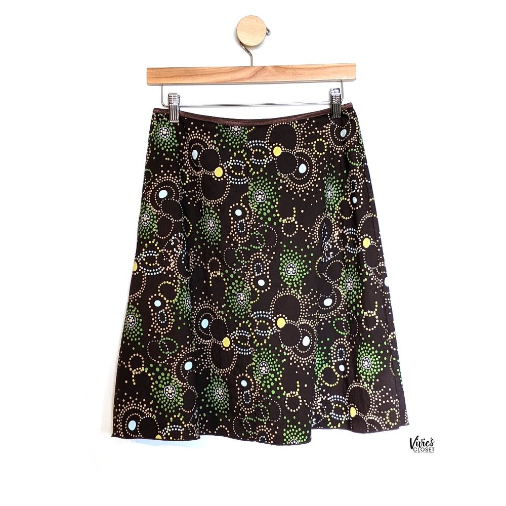 Julie's Closet Retro Brown Dot Circle Pattern A-Line Skirt Size Medium